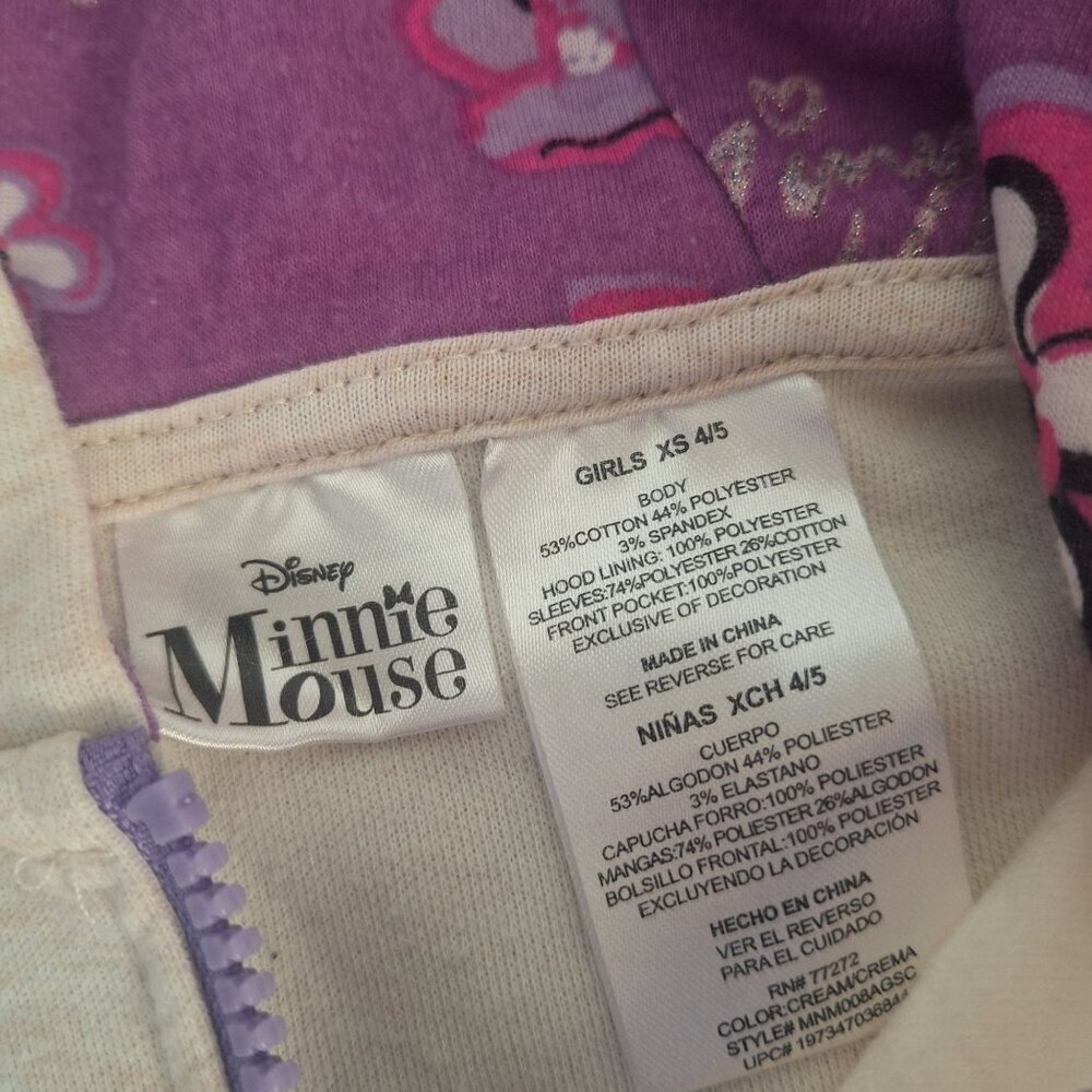 💙 Disney Girls Minnie Mouse Quarter Zip Hoodie Size 4T Warm Fall Cozy Cute Outf - Picture 6 of 8